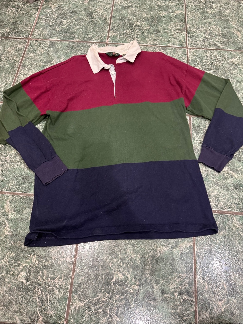 Men's Striped Rugby Shirt in Burgundy, Olive & Navy - JCrew size L 100% Cotton